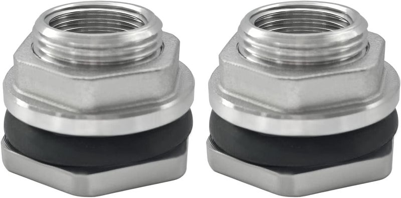 Fitvell 304 Stainless Steel Bulkhead Water Tank Fitting 1/2" Female Thread Compression Bulkhead Adapter Thru-bulk Connector with Gasket for Bathtub and Sink 2PCS - Image 1